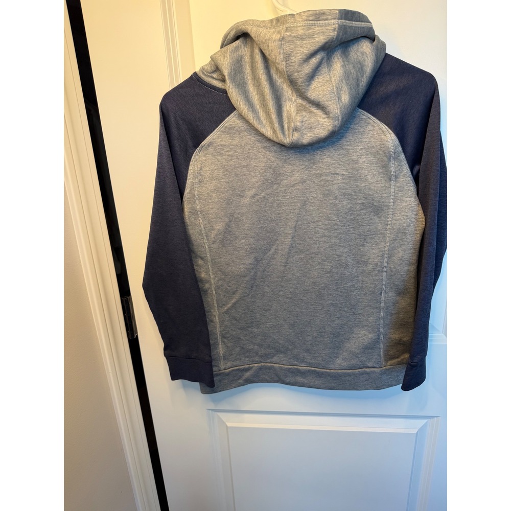 Adidas Boys Heather Grey Navy Blue Neon Green Logo Pullover Hoodie Size M